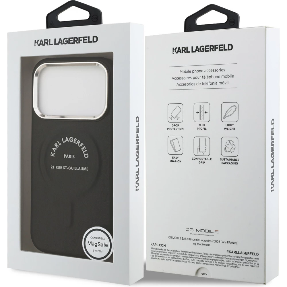 Coque iPhone 17 Pro - Karl Lagerfeld PU RSG Logo MagSafe &eacute;l&eacute;gante et protectrice - Noir