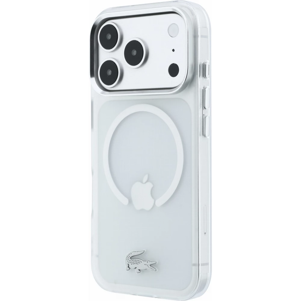 Coque iPhone 17 Pro - Lacoste IML petit piqu&eacute; m&eacute;tal MagSafe protection &eacute;l&eacute;gante et durable - Transparent