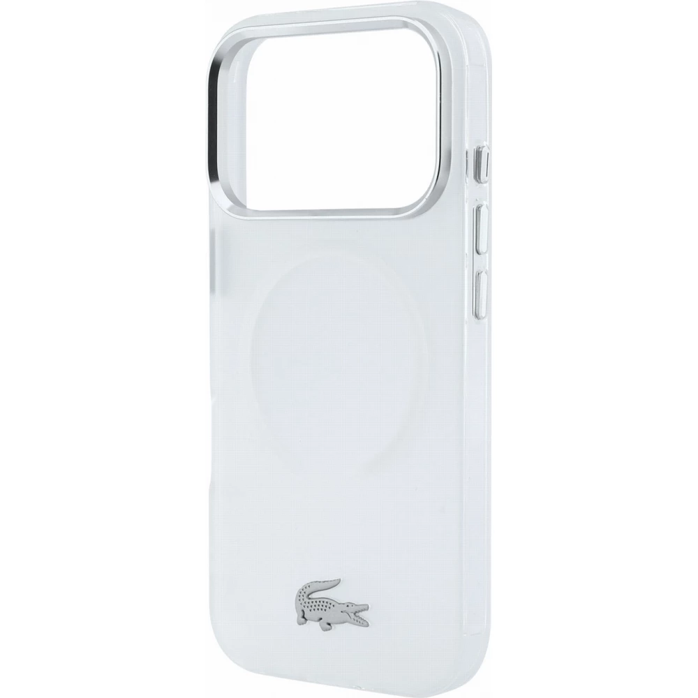 Coque iPhone 17 Pro - Lacoste IML petit piqu&eacute; m&eacute;tal MagSafe protection &eacute;l&eacute;gante et durable - Transparent
