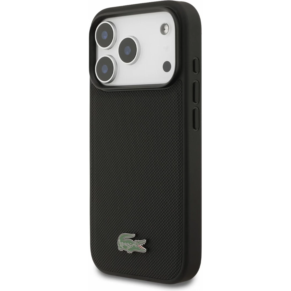 Coque iPhone 17 Pro - Lacoste Petit Pique MagSafe avec logo m&eacute;tal protection &eacute;l&eacute;gante et durable - Noir