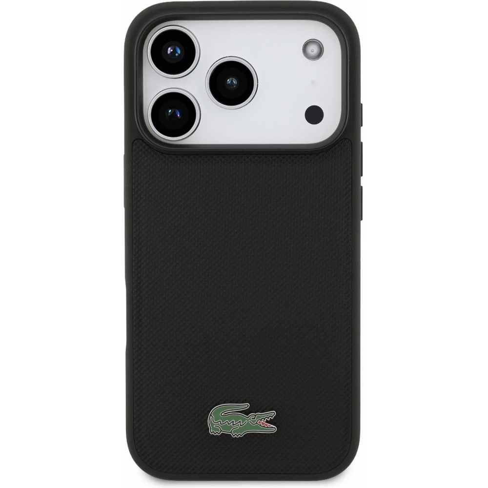 Coque iPhone 17 Pro - Lacoste Petit Pique MagSafe avec logo m&eacute;tal protection &eacute;l&eacute;gante et durable - Noir