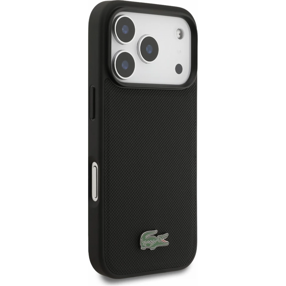 Coque iPhone 17 Pro - Lacoste Petit Pique MagSafe avec logo m&eacute;tal protection &eacute;l&eacute;gante et durable - Noir