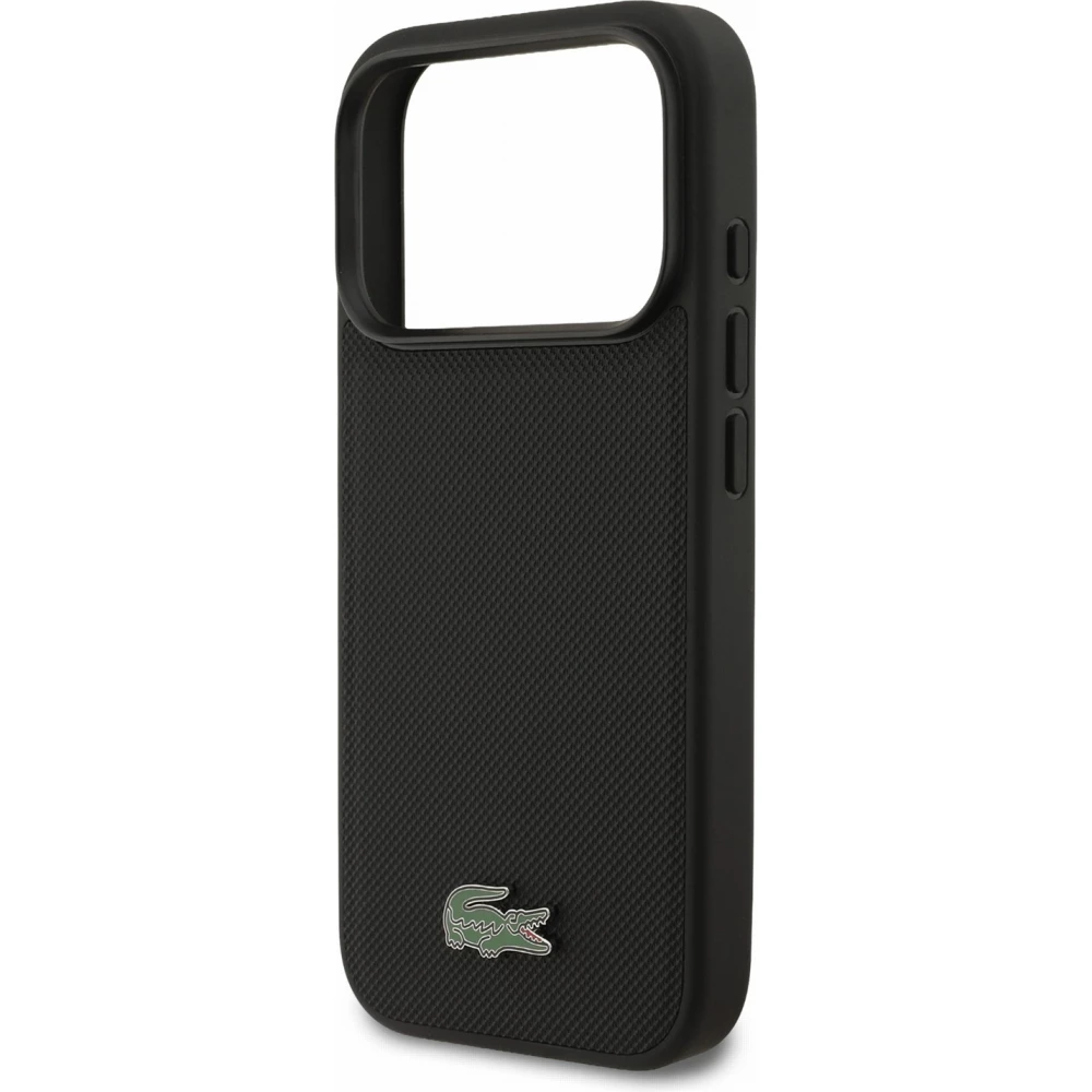 Coque iPhone 17 Pro - Lacoste Petit Pique MagSafe avec logo m&eacute;tal protection &eacute;l&eacute;gante et durable - Noir