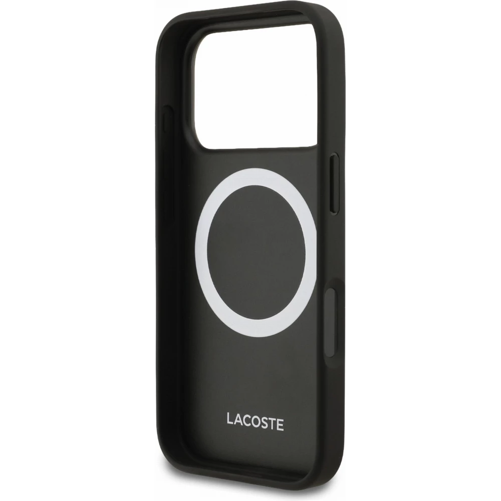 Coque iPhone 17 Pro - Lacoste Petit Pique MagSafe avec logo m&eacute;tal protection &eacute;l&eacute;gante et durable - Noir