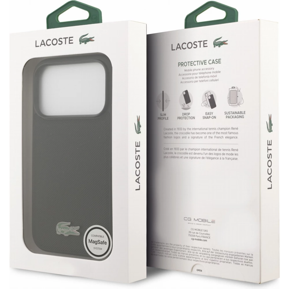 Coque iPhone 17 Pro - Lacoste Petit Pique MagSafe avec logo m&eacute;tal protection &eacute;l&eacute;gante et durable - Noir
