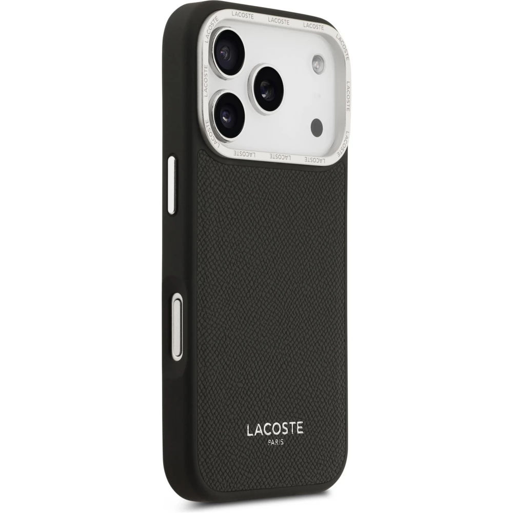 iPhone 17 Pro Case H&uuml;lle - Lacoste PU Leder Champs Elysees MagSafe elegante und langlebige Schutzh&uuml;lle - Schwarz