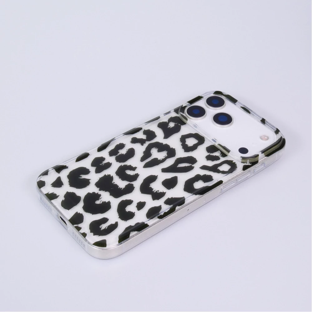 iPhone 17 Pro Case Hülle - Leopard Schwarz/Weiss Klare Silikon Schutzhülle - Schwarz