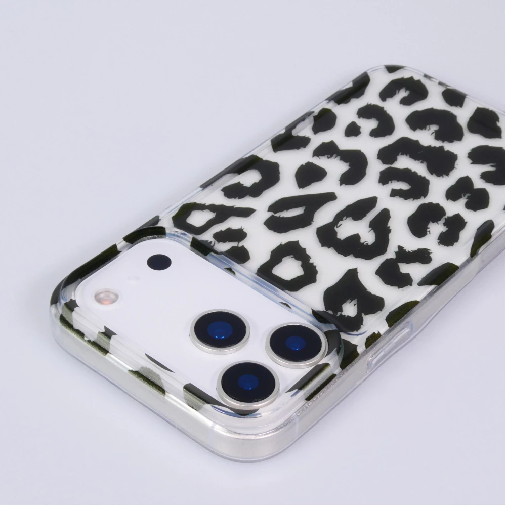 iPhone 17 Pro Case Hülle - Leopard Schwarz/Weiss Klare Silikon Schutzhülle - Schwarz