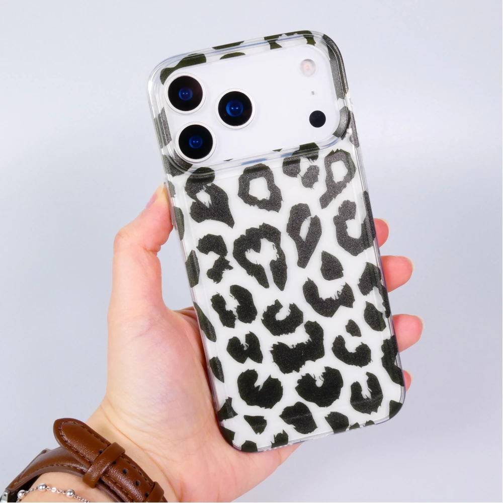 iPhone 17 Pro Case Hülle - Leopard Schwarz/Weiss Klare Silikon Schutzhülle - Schwarz