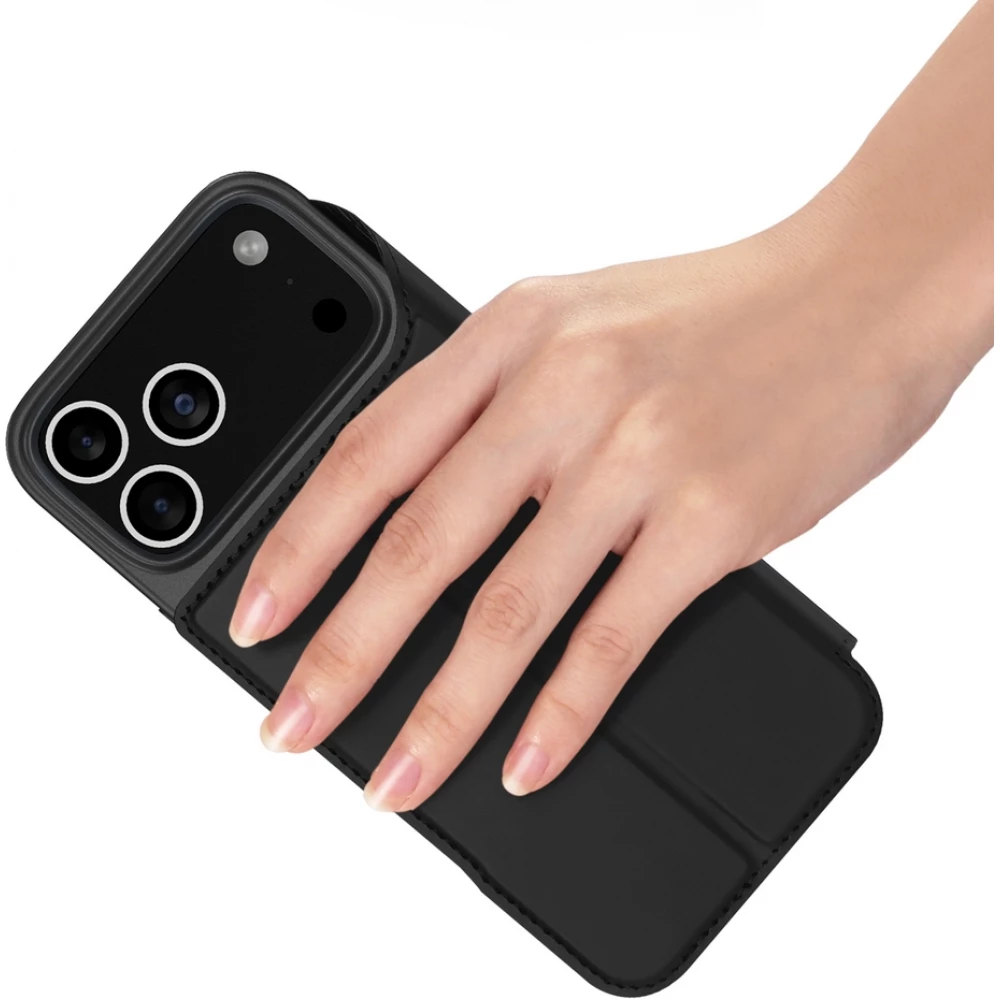 Coque iPhone 17 Pro Max - Dux Ducis Skin Pro avec rabat et emplacement pour cartes en cuir synth&eacute;tique PU et TPU flexible - Noir