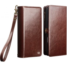 Coque iPhone 17 Pro Max -  Flip Qialino cuir v&eacute;ritable Handbag - Brun