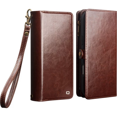 Coque iPhone 17 Pro Max -  Flip Qialino cuir v&eacute;ritable Handbag - Brun