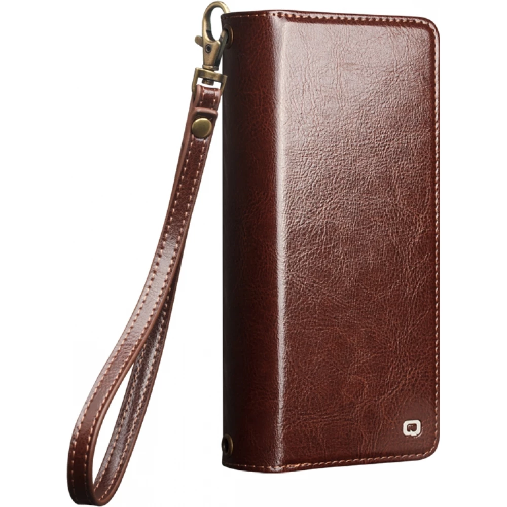 Coque iPhone 17 Pro Max -  Flip Qialino cuir v&eacute;ritable Handbag - Brun