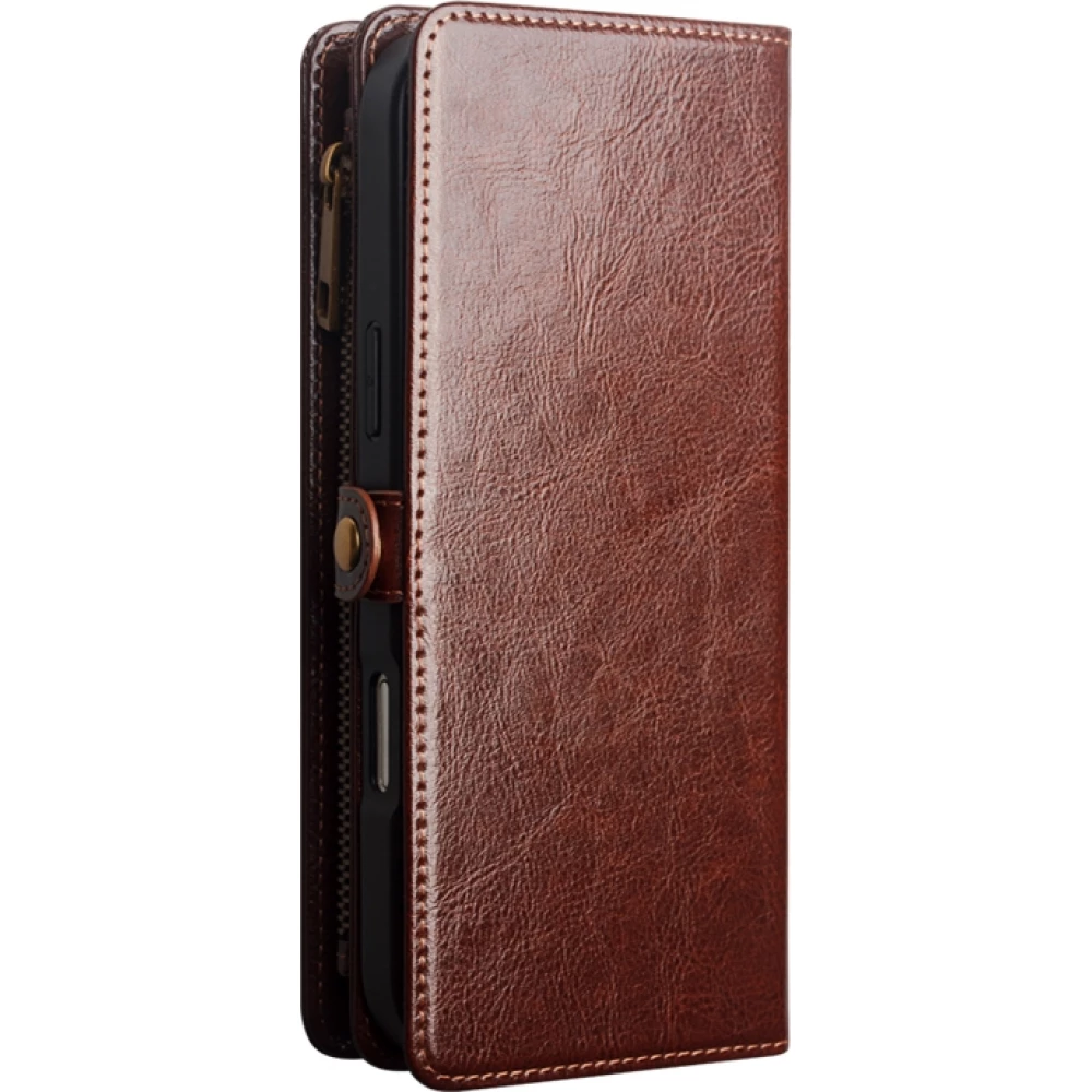 Coque iPhone 17 Pro Max -  Flip Qialino cuir v&eacute;ritable Handbag - Brun