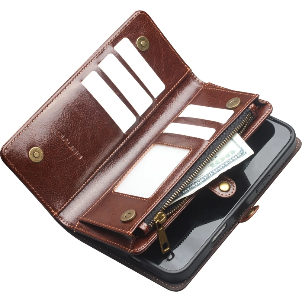 Coque iPhone 17 Pro Max -  Flip Qialino cuir v&eacute;ritable Handbag - Brun