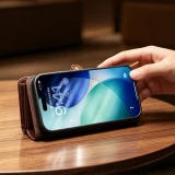Coque iPhone 17 Pro Max -  Flip Qialino cuir v&eacute;ritable Handbag - Brun