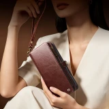 Coque iPhone 17 Pro Max -  Flip Qialino cuir v&eacute;ritable Handbag - Brun