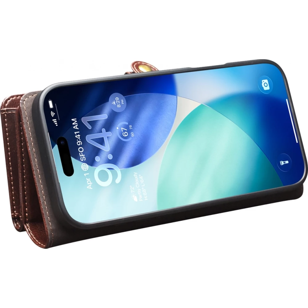 Coque iPhone 17 Pro Max -  Flip Qialino cuir v&eacute;ritable Handbag - Brun