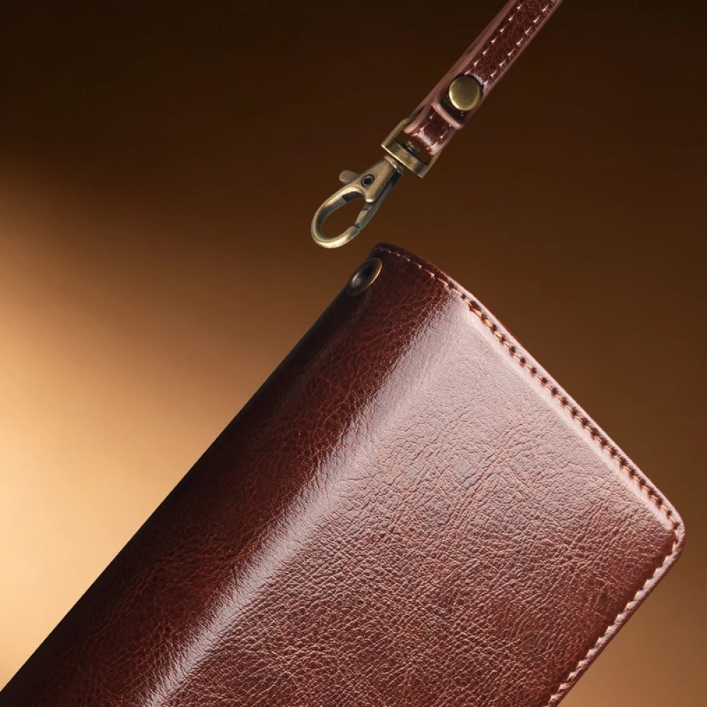 Coque iPhone 17 Pro Max -  Flip Qialino cuir v&eacute;ritable Handbag - Brun