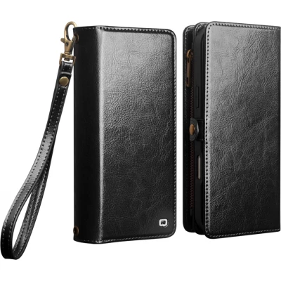 Coque iPhone 17 Pro Max -  Flip Qialino cuir v&eacute;ritable Handbag - Noir