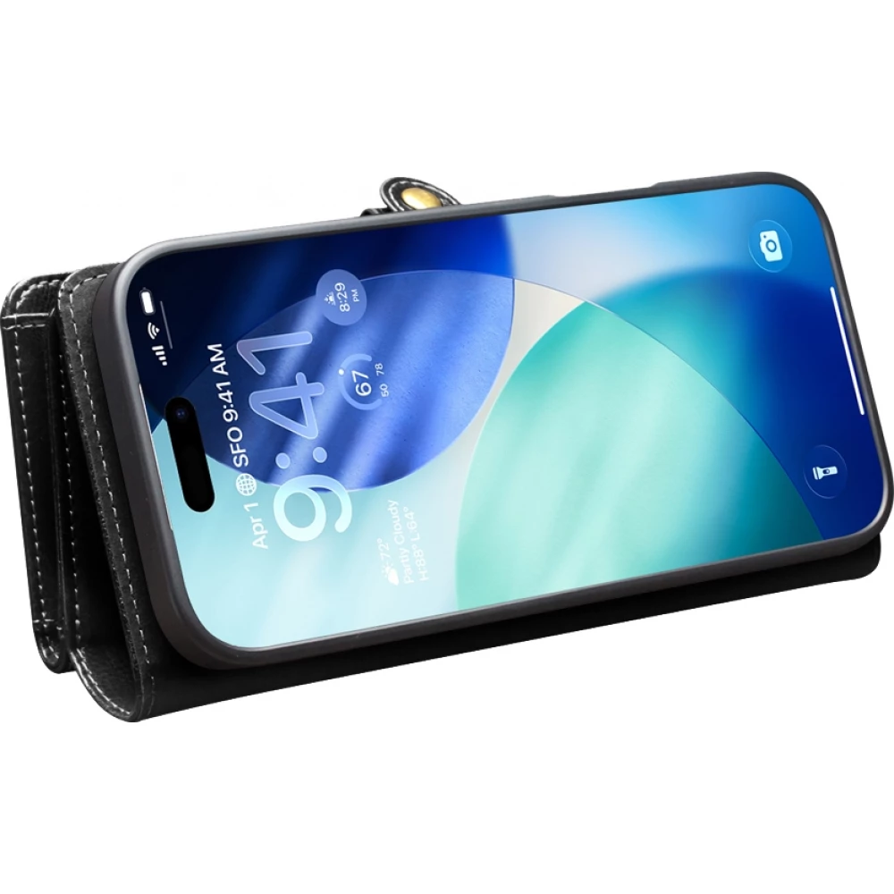 Coque iPhone 17 Pro Max -  Flip Qialino cuir v&eacute;ritable Handbag - Noir