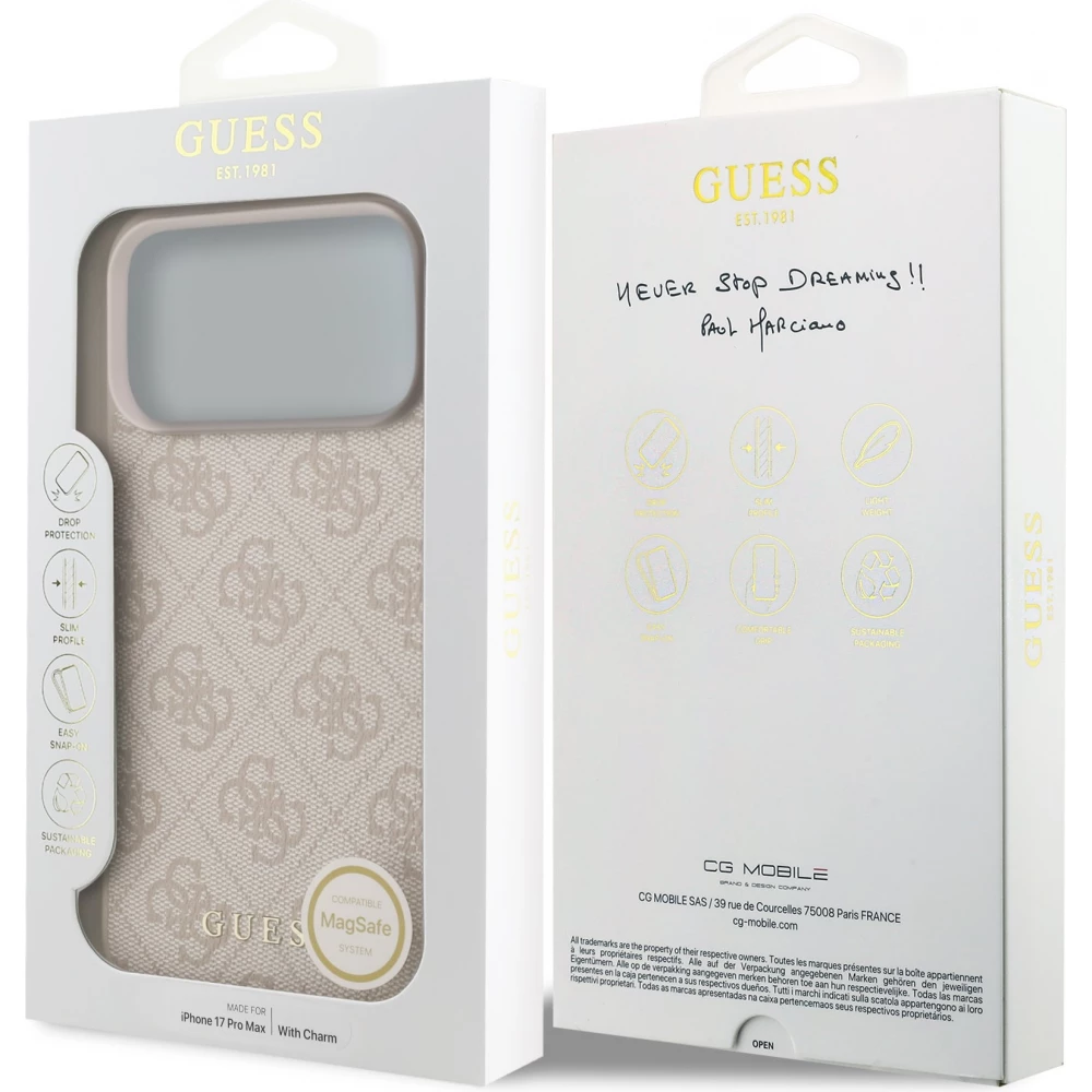 Coque iPhone 17 Pro Max - Guess 4G charm protection élégante design raffiné accessoire tendance - Rose