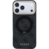 Coque iPhone 17 Pro Max - Guess PU 4G avec anneau support 360&deg; MagSafe et cadre m&eacute;tallique - Noir