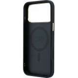 Coque iPhone 17 Pro Max - Guess PU 4G avec anneau support 360&deg; MagSafe et cadre m&eacute;tallique - Noir