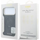 Coque iPhone 17 Pro Max - Guess PU 4G avec anneau support 360&deg; MagSafe et cadre m&eacute;tallique - Noir