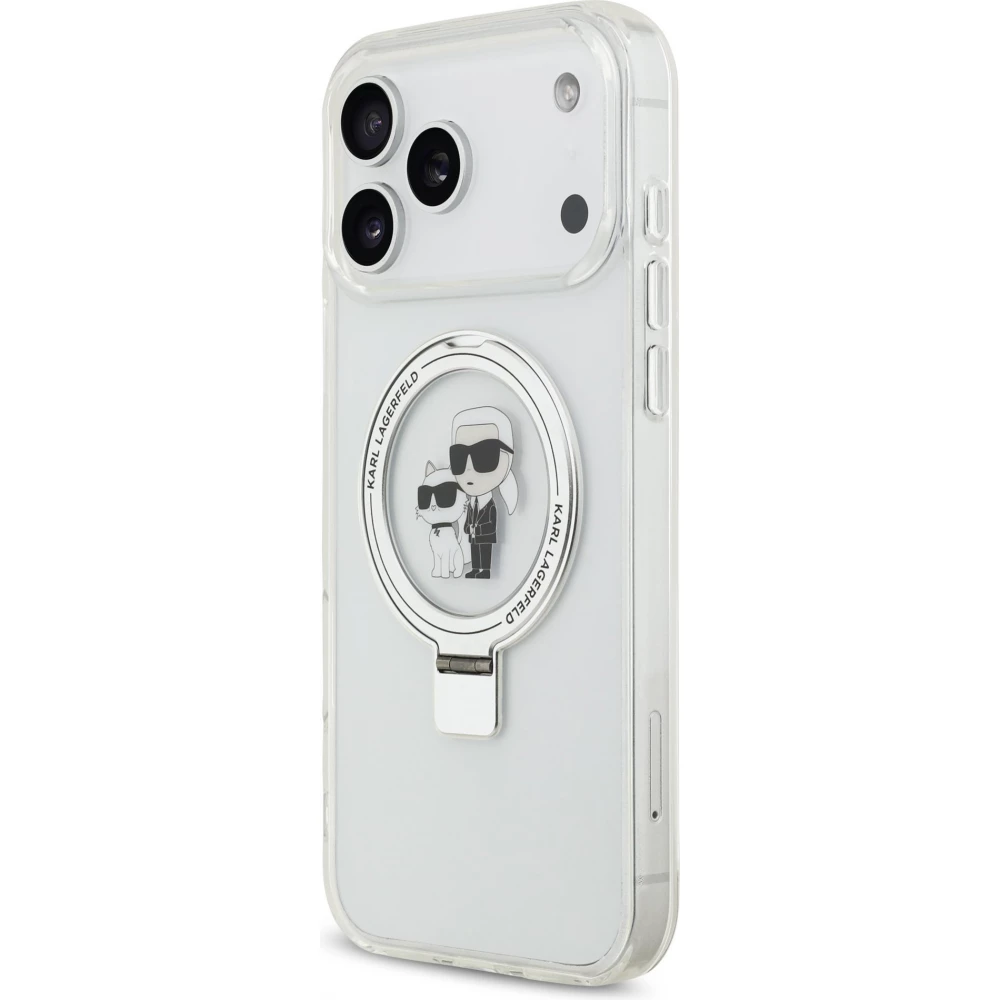 iPhone 17 Pro Max Case Hülle - Karl Lagerfeld Choupette MagSafe Ringstand mit Halterung - Weiß
