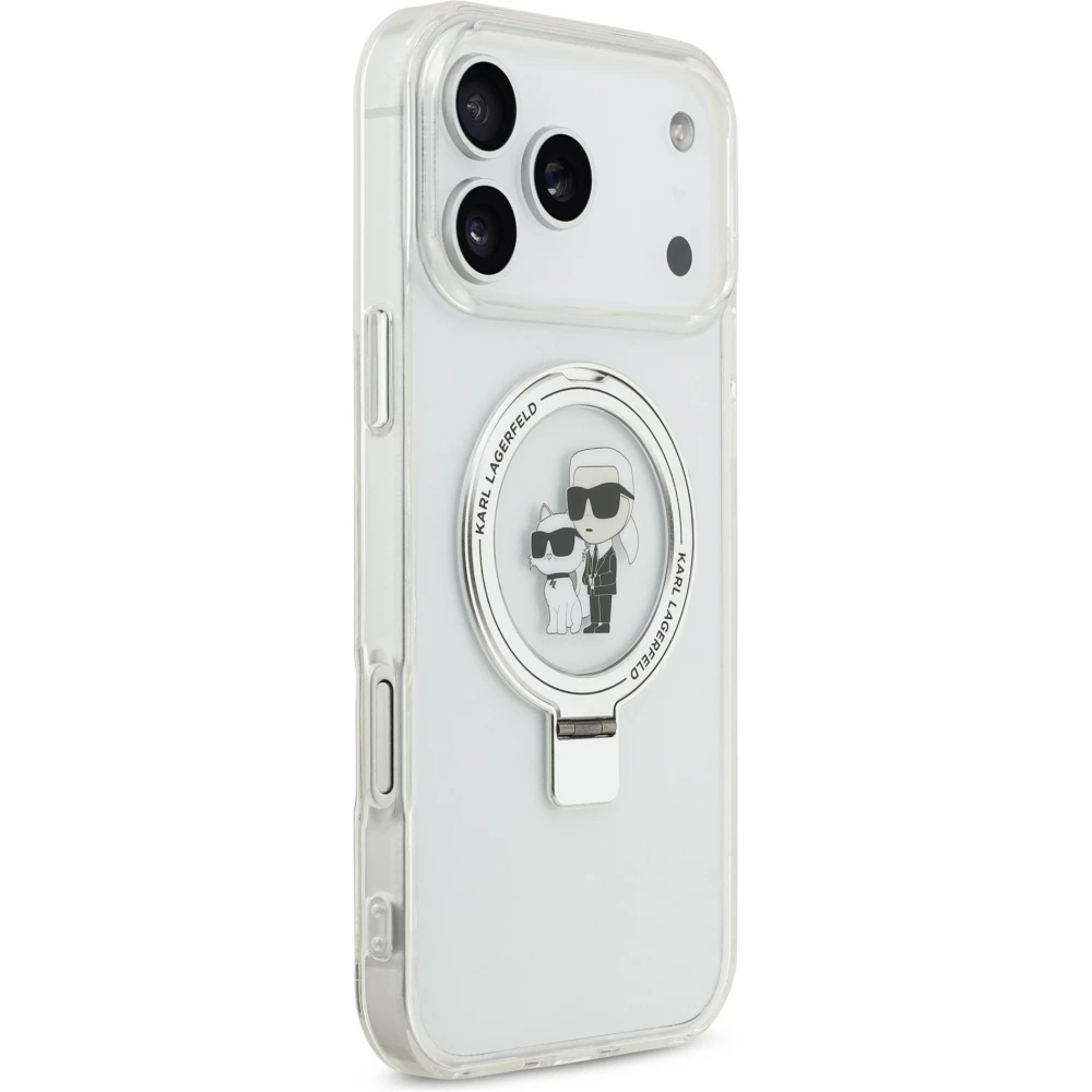 iPhone 17 Pro Max Case Hülle - Karl Lagerfeld Choupette MagSafe Ringstand mit Halterung - Weiß