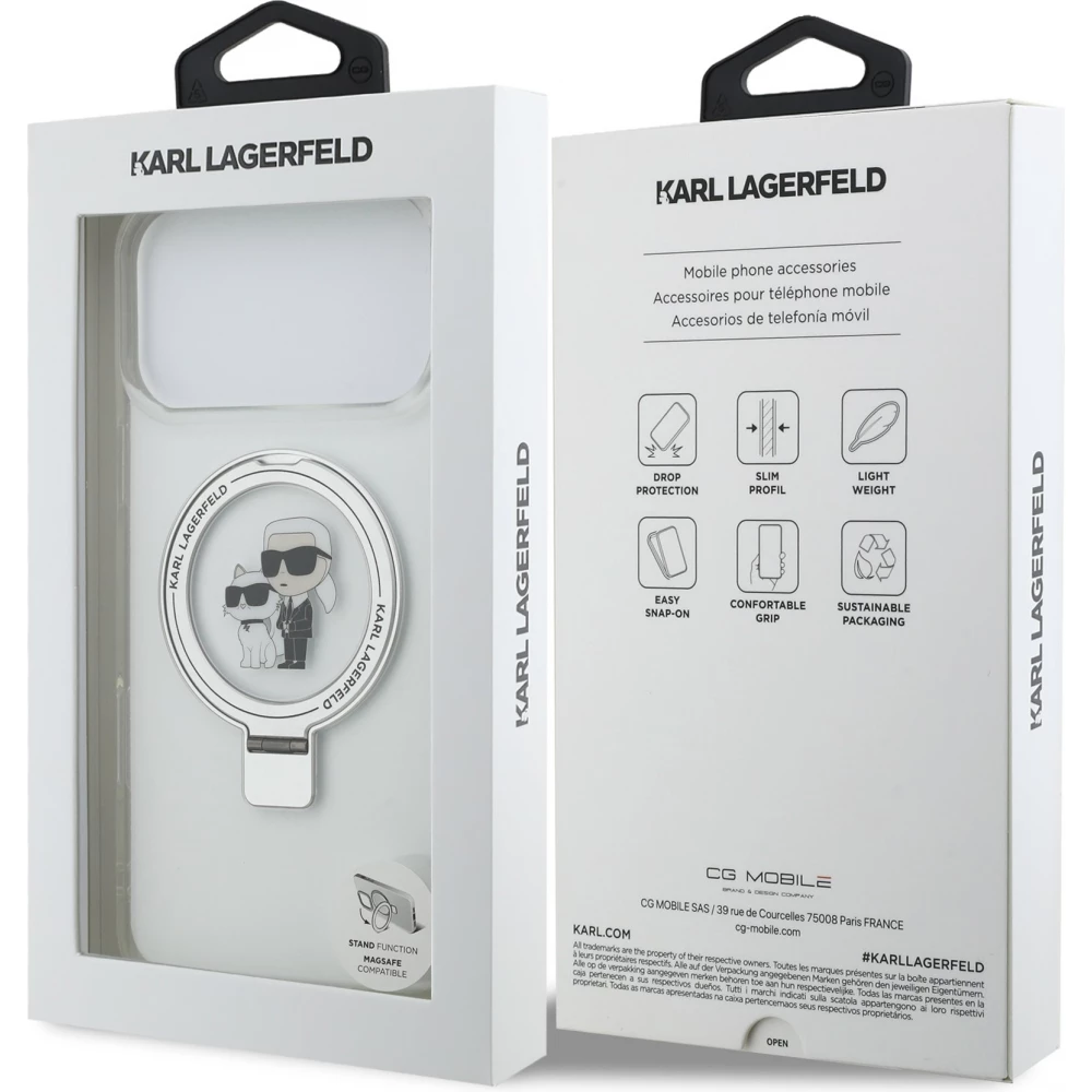 iPhone 17 Pro Max Case Hülle - Karl Lagerfeld Choupette MagSafe Ringstand mit Halterung - Weiß