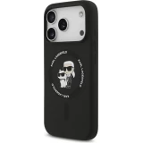 Coque iPhone 17 Pro Max - Karl Lagerfeld Liquid en silicone avec design Karl et Choupette compatible MagSafe - Noir