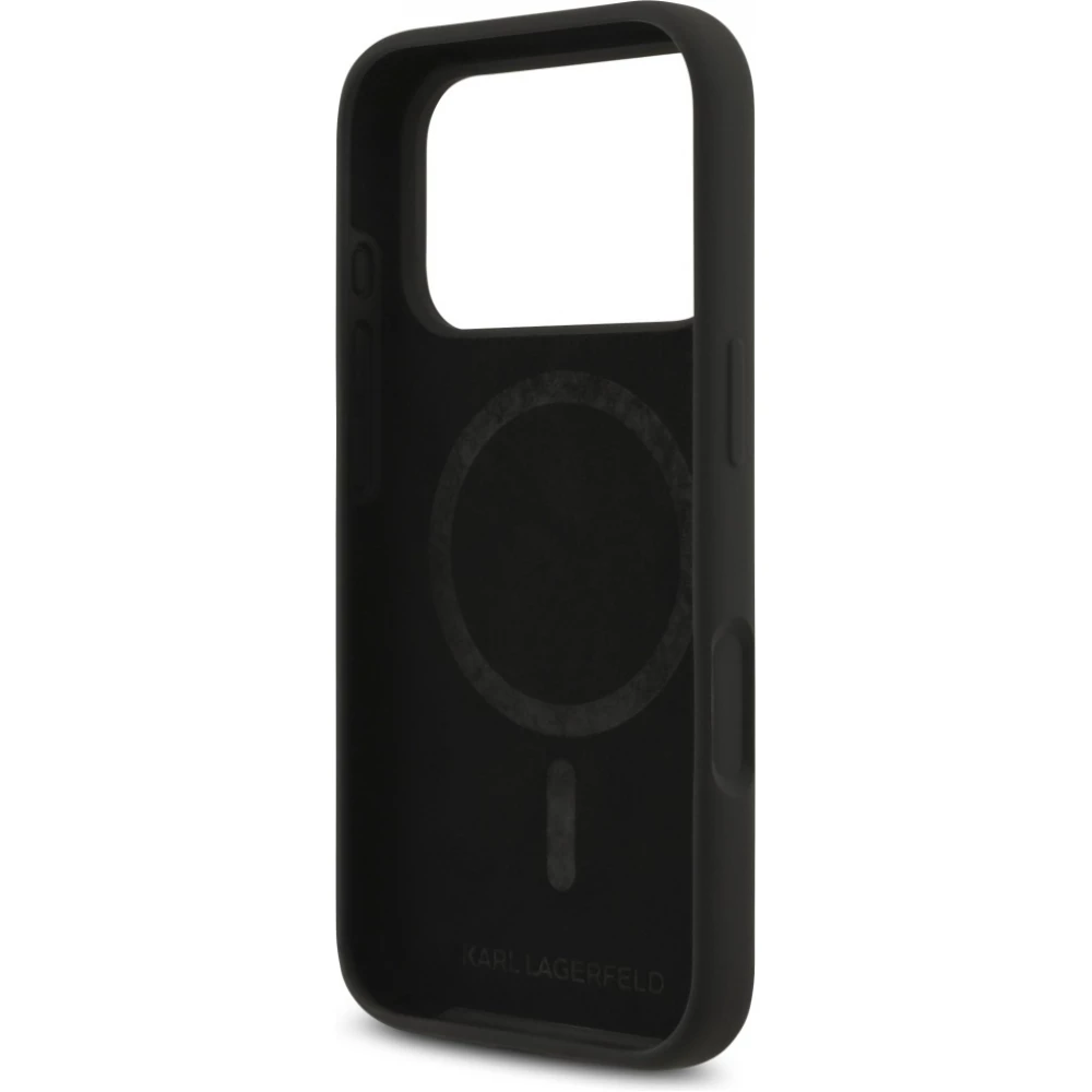 Coque iPhone 17 Pro Max - Karl Lagerfeld Liquid en silicone avec design Karl et Choupette compatible MagSafe - Noir