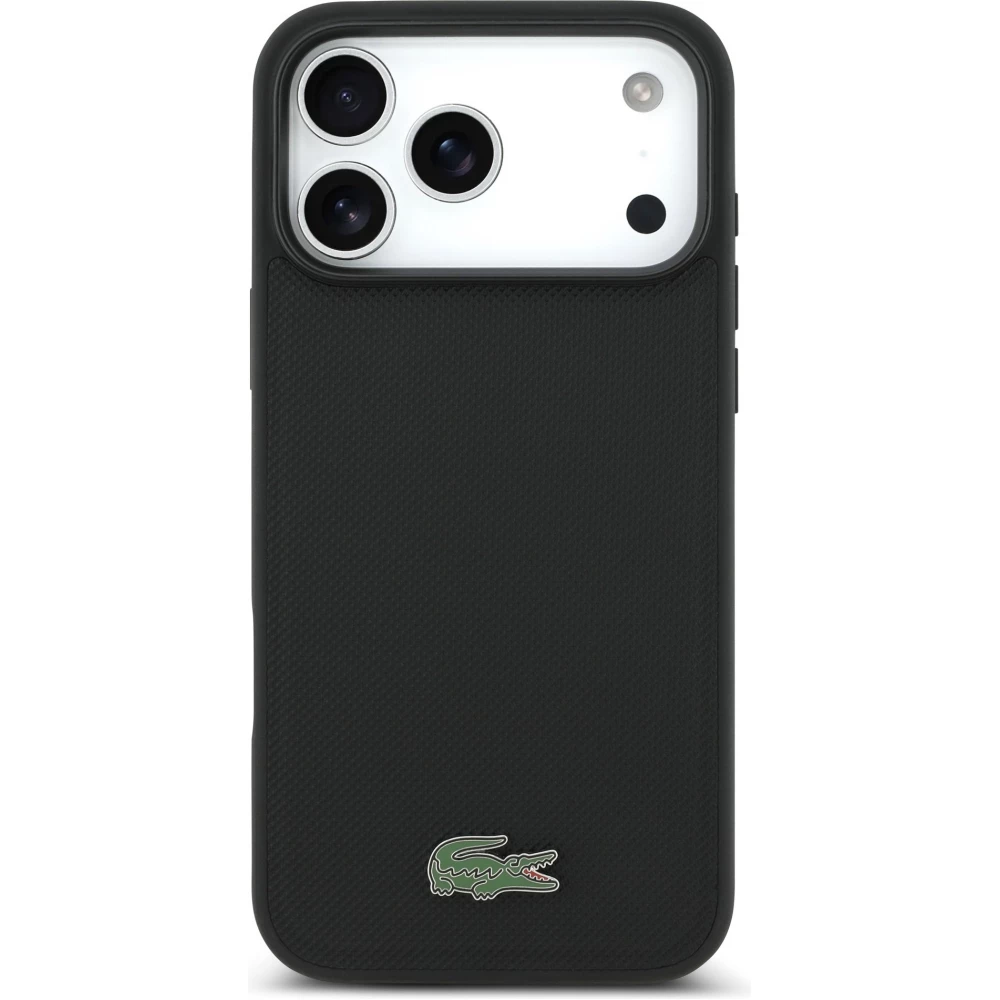iPhone 17 Pro Max Case H&uuml;lle - Lacoste Iconic Petit Pique MagSafe mit Magnetportemonnaie - Schwarz