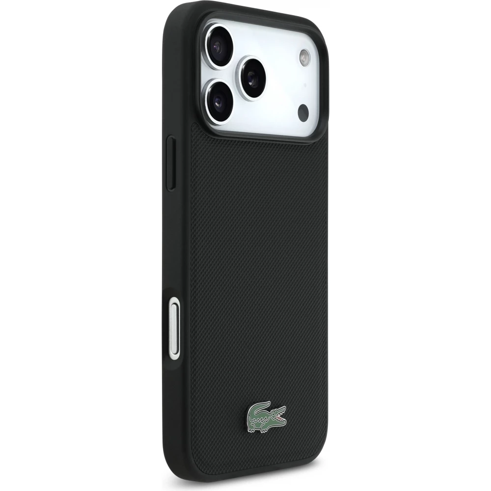 iPhone 17 Pro Max Case H&uuml;lle - Lacoste Iconic Petit Pique MagSafe mit Magnetportemonnaie - Schwarz