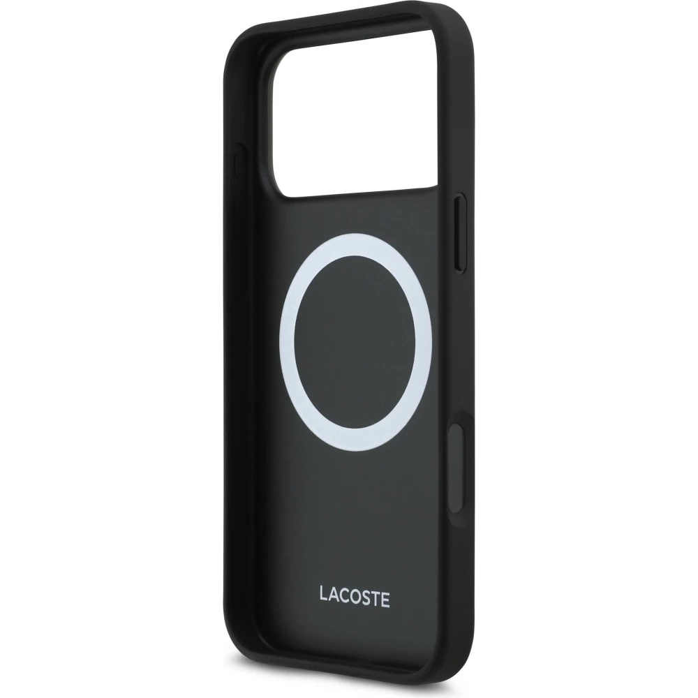 iPhone 17 Pro Max Case H&uuml;lle - Lacoste Iconic Petit Pique MagSafe mit Magnetportemonnaie - Schwarz
