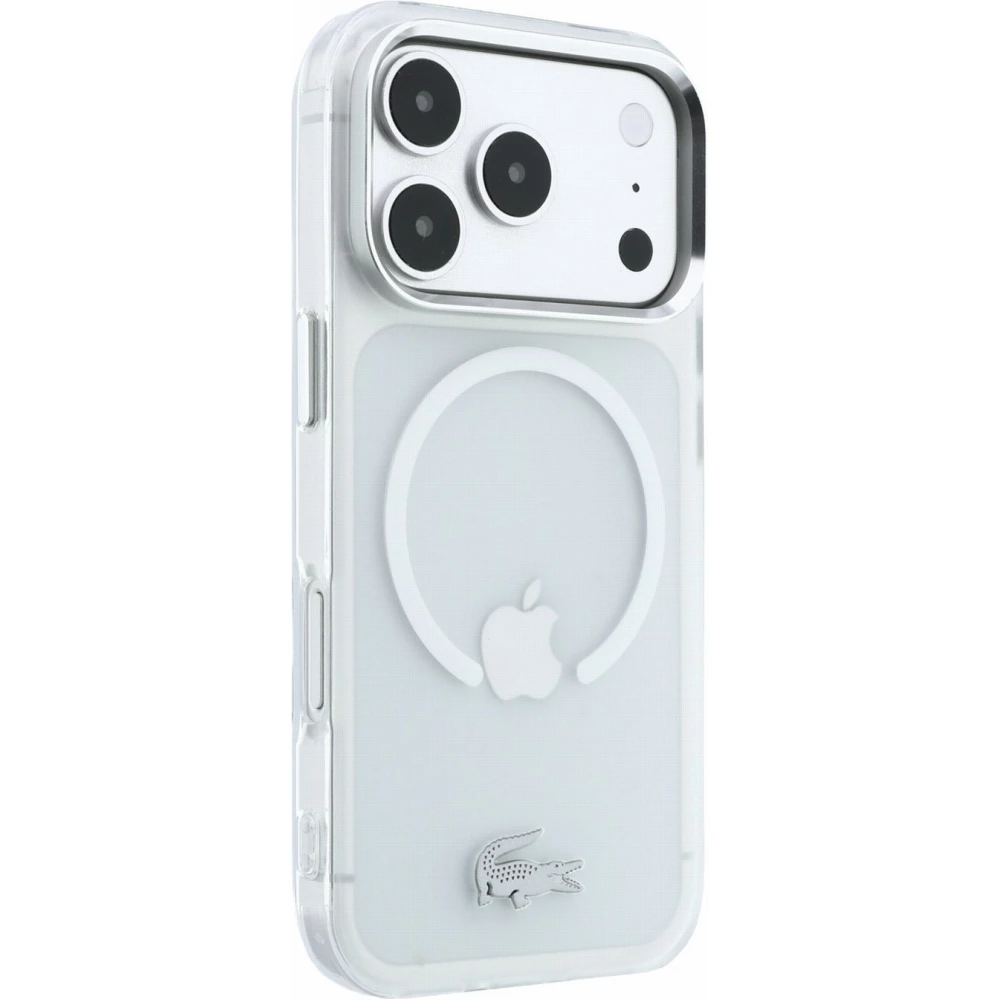 Coque iPhone 17 Pro Max - Lacoste IML petit piqu&eacute; m&eacute;tal MagSafe protection &eacute;l&eacute;gante et durable - Transparent