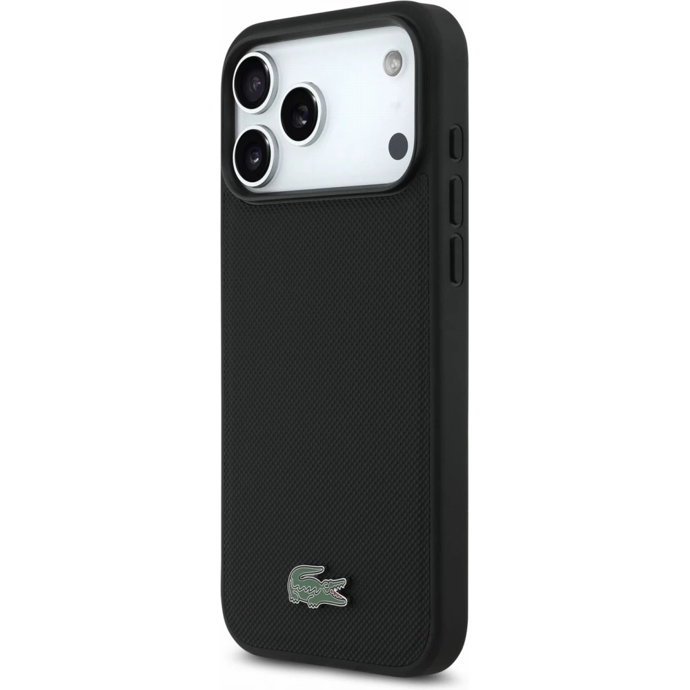Coque iPhone 17 Pro Max - Lacoste Petit Pique MagSafe avec logo m&eacute;tal protection &eacute;l&eacute;gante et durable - Noir