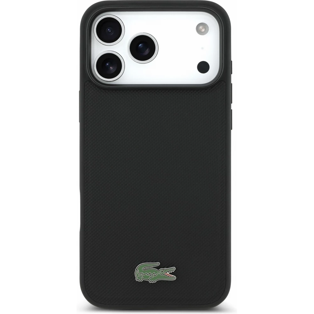 Coque iPhone 17 Pro Max - Lacoste Petit Pique MagSafe avec logo m&eacute;tal protection &eacute;l&eacute;gante et durable - Noir