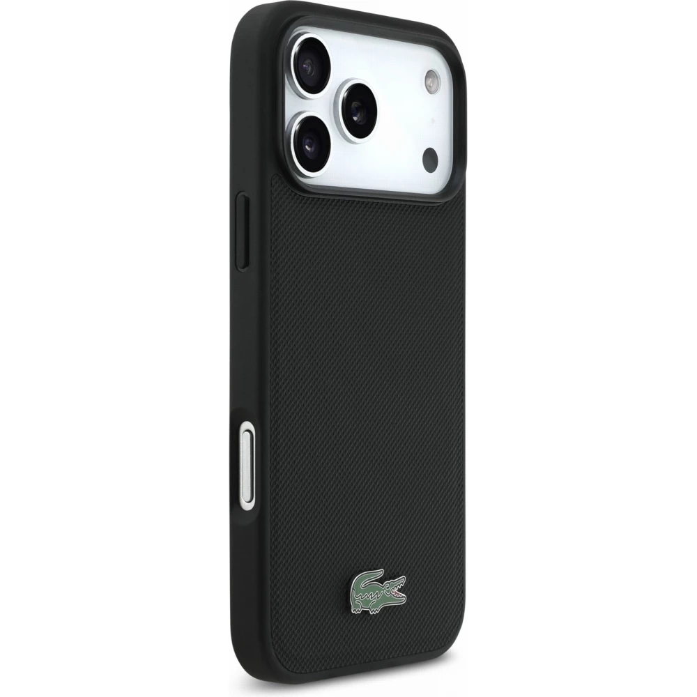 Coque iPhone 17 Pro Max - Lacoste Petit Pique MagSafe avec logo m&eacute;tal protection &eacute;l&eacute;gante et durable - Noir