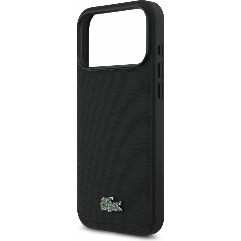 Coque iPhone 17 Pro Max - Lacoste Petit Pique MagSafe avec logo m&eacute;tal protection &eacute;l&eacute;gante et durable - Noir