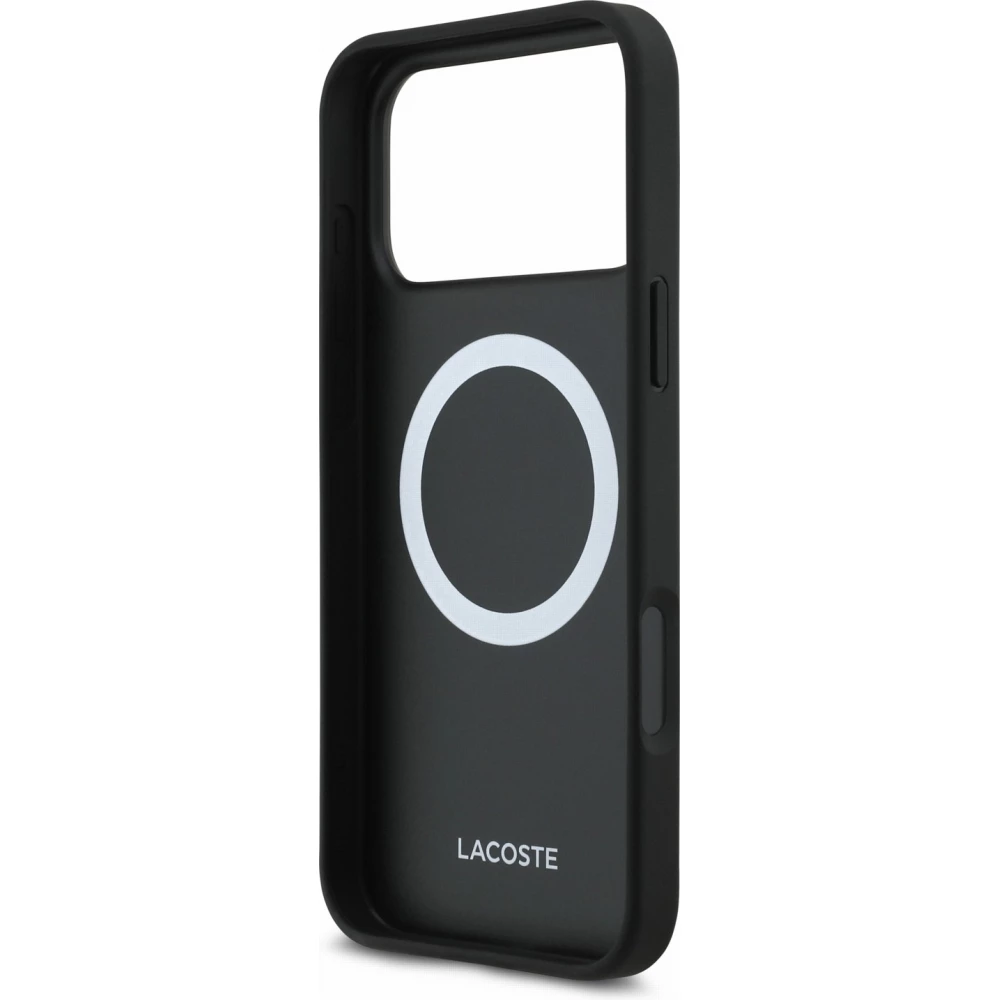 Coque iPhone 17 Pro Max - Lacoste Petit Pique MagSafe avec logo m&eacute;tal protection &eacute;l&eacute;gante et durable - Noir