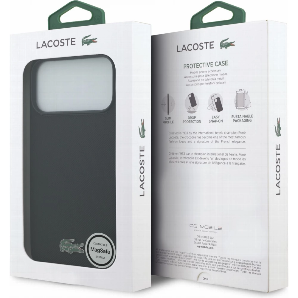 Coque iPhone 17 Pro Max - Lacoste Petit Pique MagSafe avec logo m&eacute;tal protection &eacute;l&eacute;gante et durable - Noir