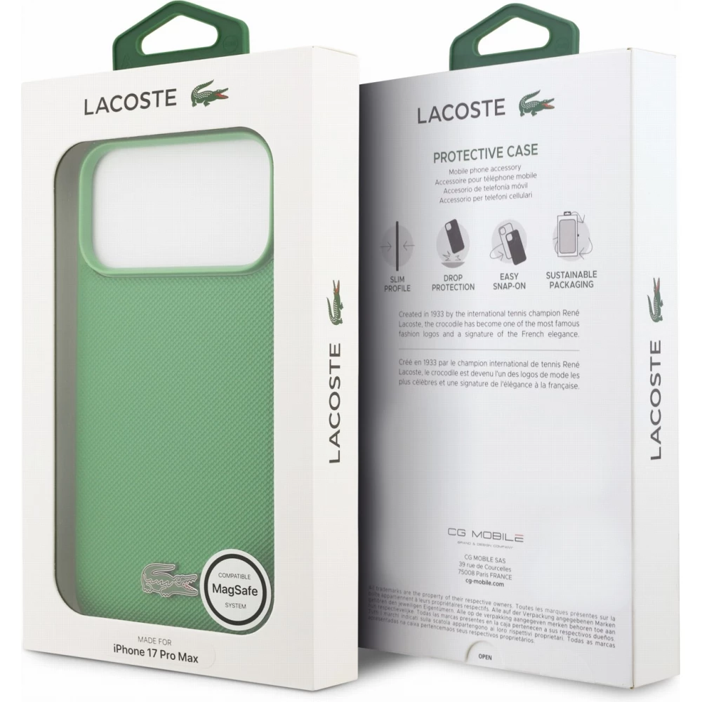 Coque iPhone 17 Pro Max - Lacoste Petit Pique MagSafe avec logo métal protection élégante et durable - Vert
