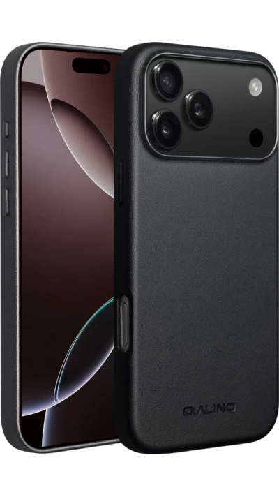 Coque iPhone 17 Pro - Qialino cuir véritable (compatible MagSafe) - Noir
