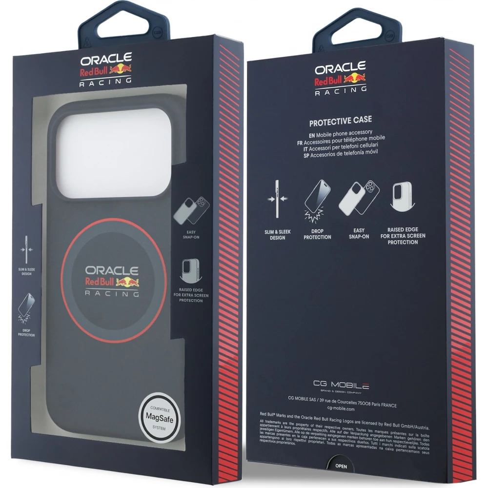Coque iPhone 17 Pro - Red Bull Racing MagSafe en silicone avec anneau rouge - Bleu