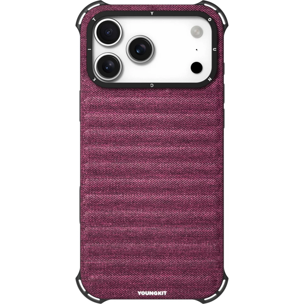 iPhone 17 Pro Max Case Hülle - Youngkit Canvas aus Stoff und mit silikonverstärkten Ecken, kompatibel mit MagSafe - Bordeaux