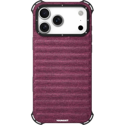 Coque iPhone 18 Pro Max / 17 Pro Max - Youngkit Canvas en tissu et coins renforcés en silicone compatible MagSafe - Bordeaux