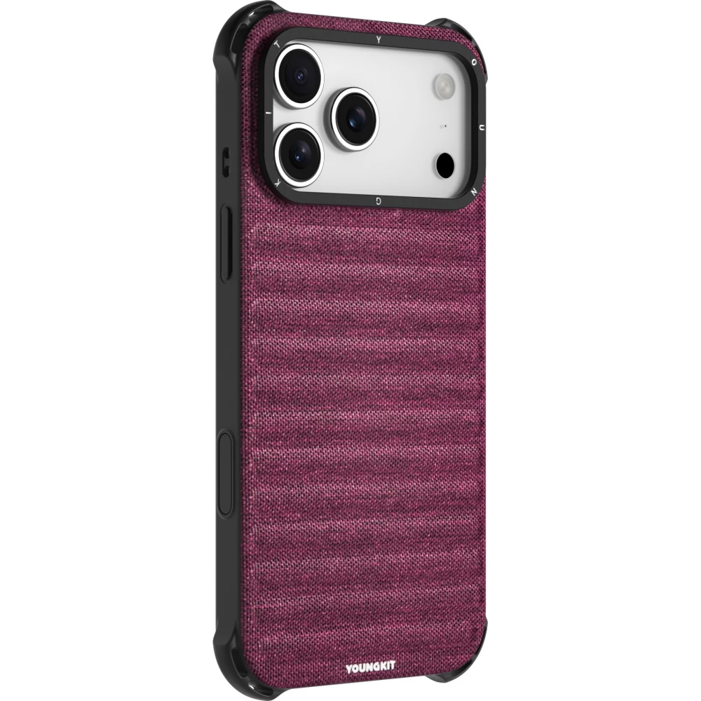 iPhone 17 Pro Max Case Hülle - Youngkit Canvas aus Stoff und mit silikonverstärkten Ecken, kompatibel mit MagSafe - Bordeaux
